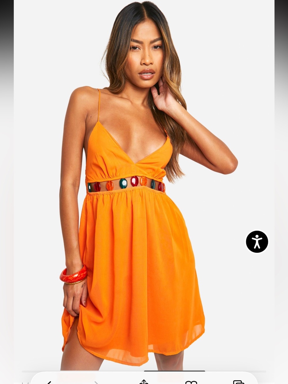 Boohoo Orange Spaghetti Strap Mini Dress with beaded detail